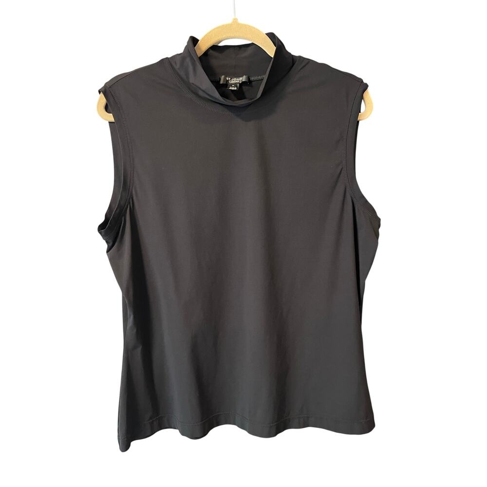 St John Caviar Mock Neck Sleeveless Tank Top Black Size XL Layer Basic